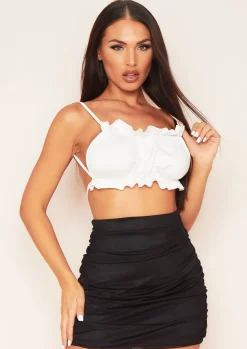 Tops*Missy Empire Aaliyah Cream Frill Edge Strappy Crop Top
