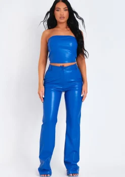 Rave Outfits|Tops*Missy Empire Abby Blue Faux Leather Cropped Corset