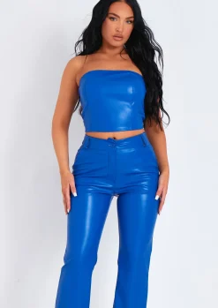 Rave Outfits|Tops*Missy Empire Abby Blue Faux Leather Cropped Corset