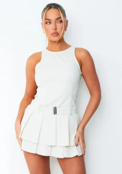 Mini Dresses|Party Dresses*Missy Empire Ada Cream Ruffle Layer Belt Detail Mini Dress