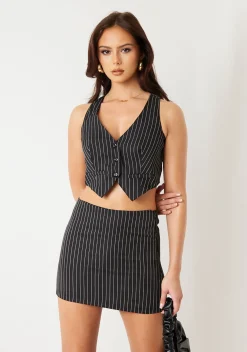 Tops|Co-Ords*Missy Empire Addison Black Pinstripe Button Up Waistcoat