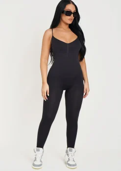 Airport Vibin'|Seamless & Shapewear*Missy Empire Adele Seamless Strappy All In One Jumpsuit Black