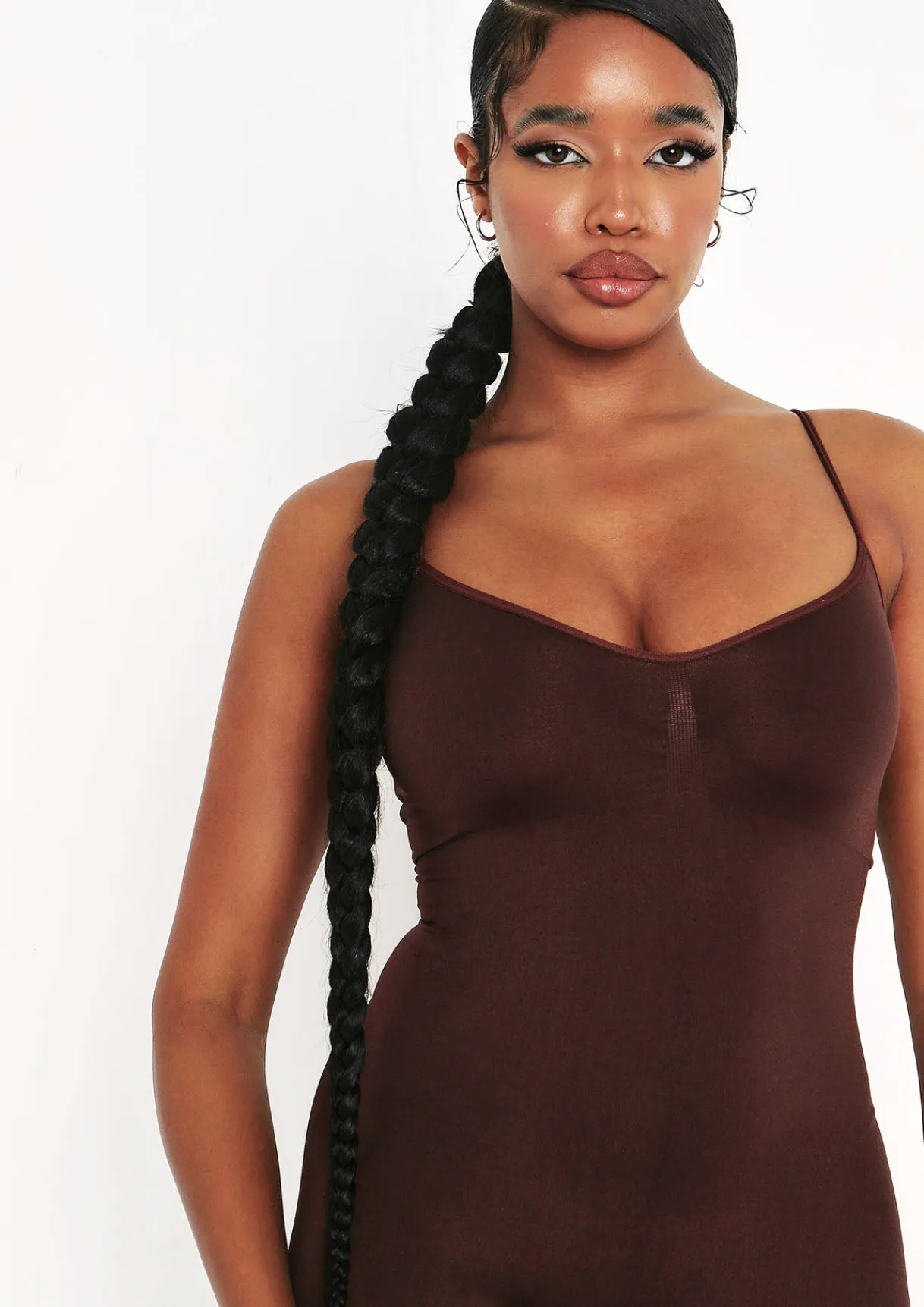 Airport Vibin'|Seamless & Shapewear*Missy Empire Adele Seamless Strappy All In One Jumpsuit Chocolate