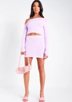 Skirts|Knitwear*Missy Empire Adira Knitted Button Detail Mini Skirt Lilac