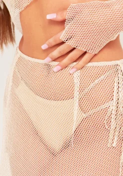 Skirts|Co-Ords*Missy Empire Alani Beige Lurex Shimmer Fishnet Mesh Maxi Skirt