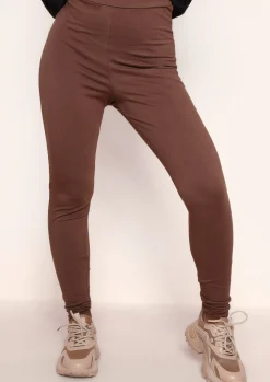 Airport Vibin'|Leggings*Missy Empire Alaya Ruched Bum Thick Jersey Leggings Chocolate