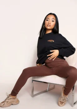 Airport Vibin'|Leggings*Missy Empire Alaya Ruched Bum Thick Jersey Leggings Chocolate