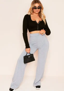 Trousers|Loungewear*Missy Empire Aleena Wide Leg Jersey Trousers Grey