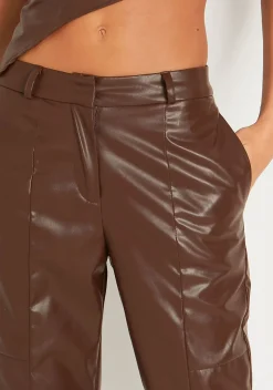 Trousers|Co-Ords*Missy Empire Alessia Brown Faux Leather Seam Detail Straight Leg Trousers