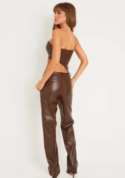 Trousers|Co-Ords*Missy Empire Alessia Brown Faux Leather Seam Detail Straight Leg Trousers