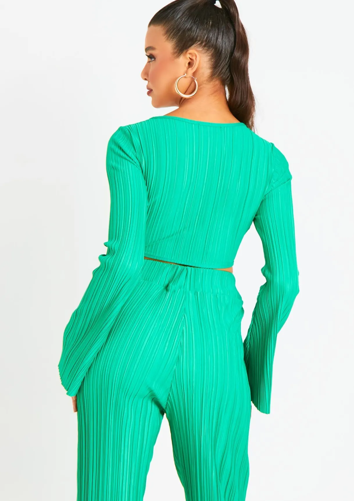 Tops|Co-Ords*Missy Empire Alice Plisse Wrap Tie Crop Top Green