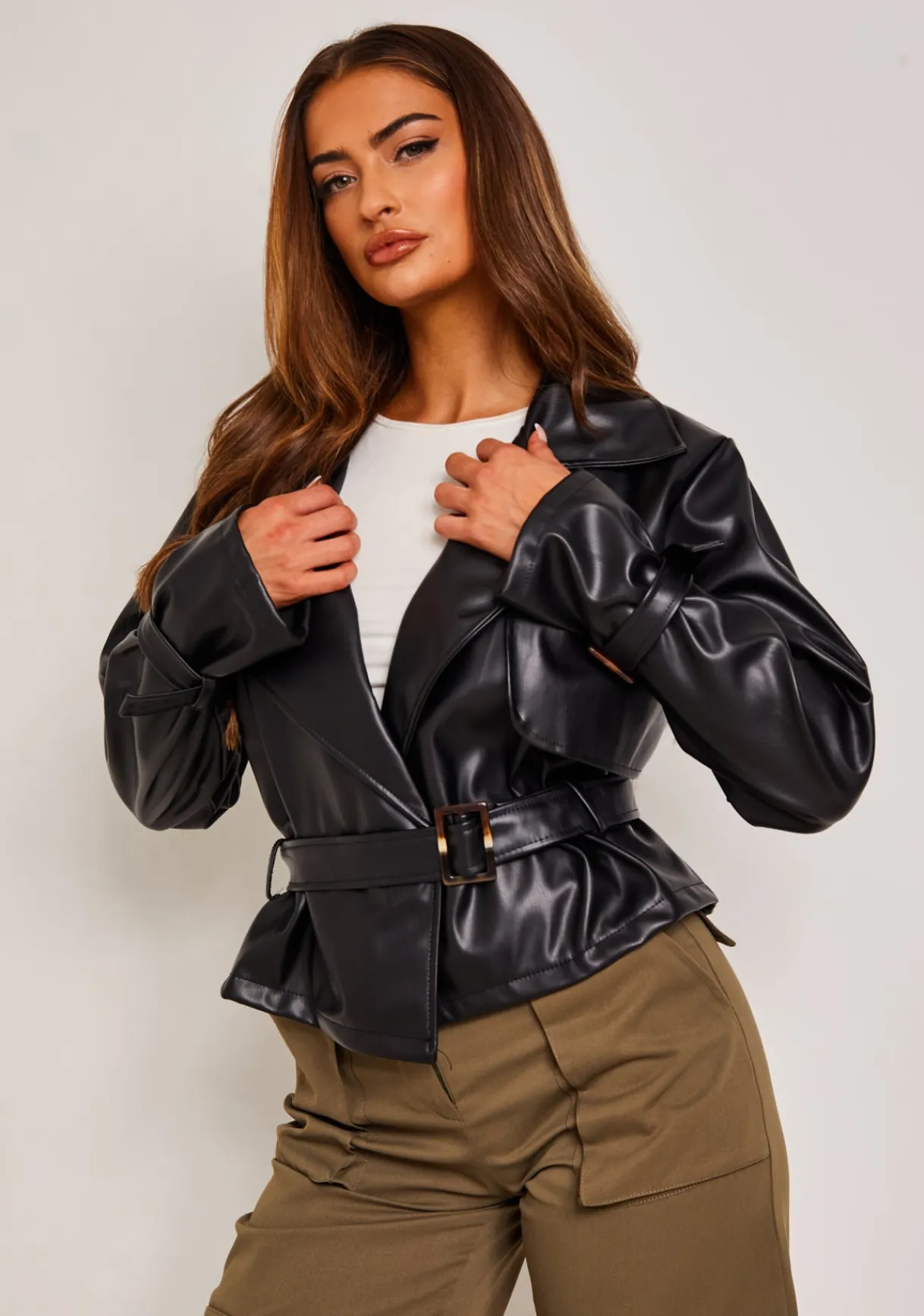 Coats & Jackets*Missy Empire Alix Black Cropped PU Trench Jacket