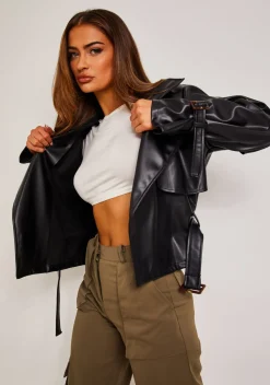Coats & Jackets*Missy Empire Alix Black Cropped PU Trench Jacket