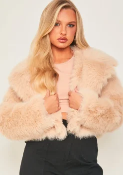 Coats & Jackets*Missy Empire Allie Beige Faux Fur Oversized Collar Coat