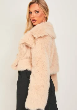 Coats & Jackets*Missy Empire Allie Beige Faux Fur Oversized Collar Coat
