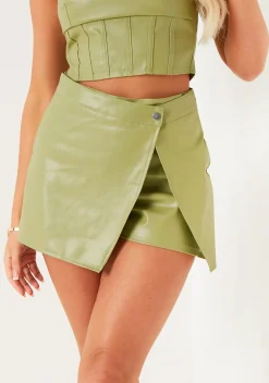 Skirts|Co-Ords*Missy Empire Alora Green Faux Leather Skort