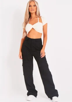 Concert Outfits|Airport Vibin'*Missy Empire Amaia High Waisted Cargo Trousers Black