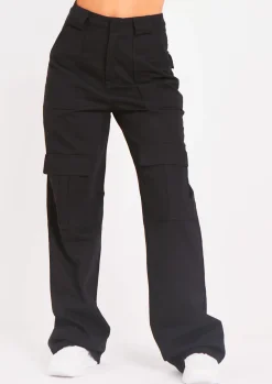 Concert Outfits|Airport Vibin'*Missy Empire Amaia High Waisted Cargo Trousers Black