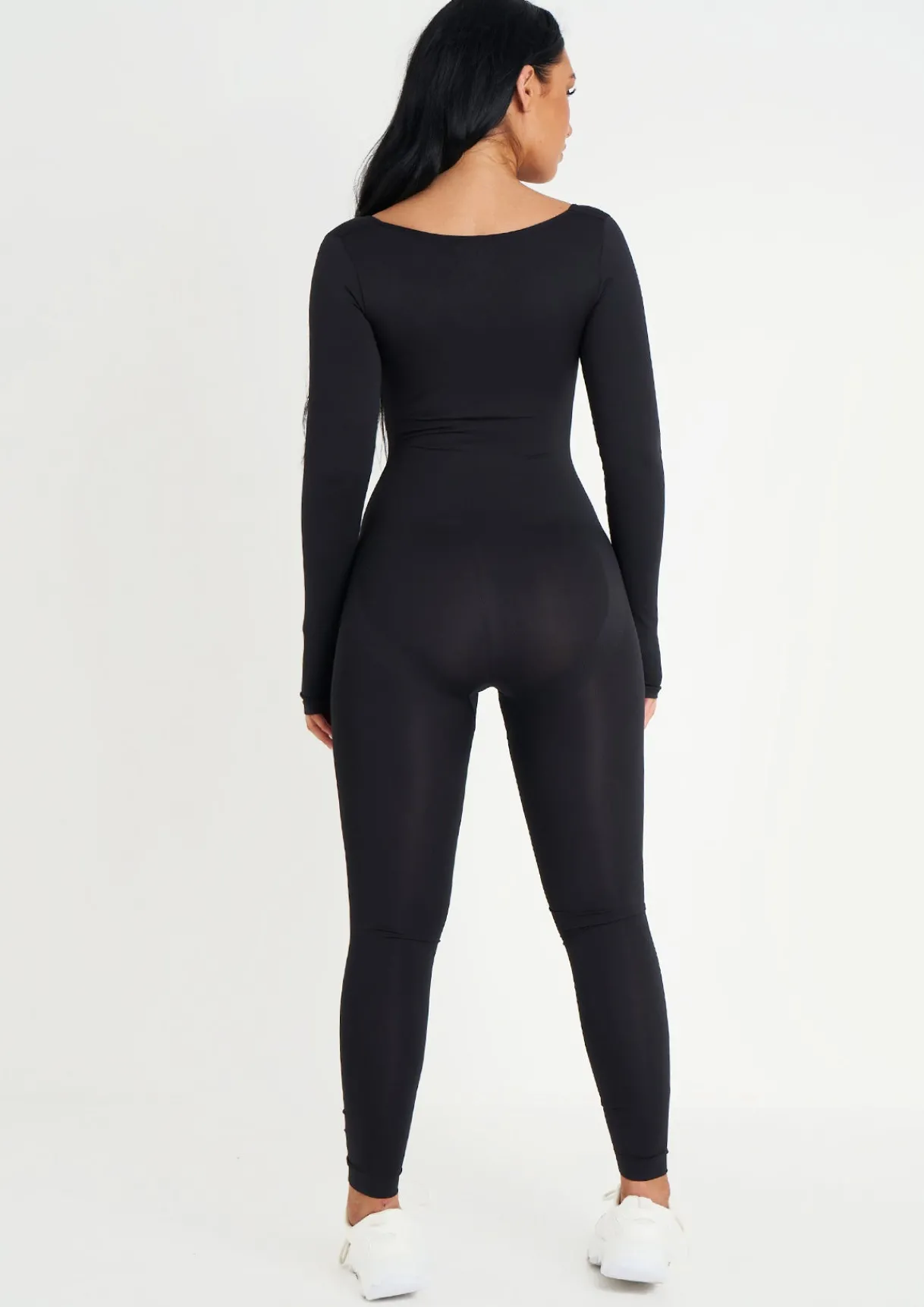 Airport Vibin'|Seamless & Shapewear*Missy Empire Amelia Seamless Long Sleeve Plunge Jumpsuit Black