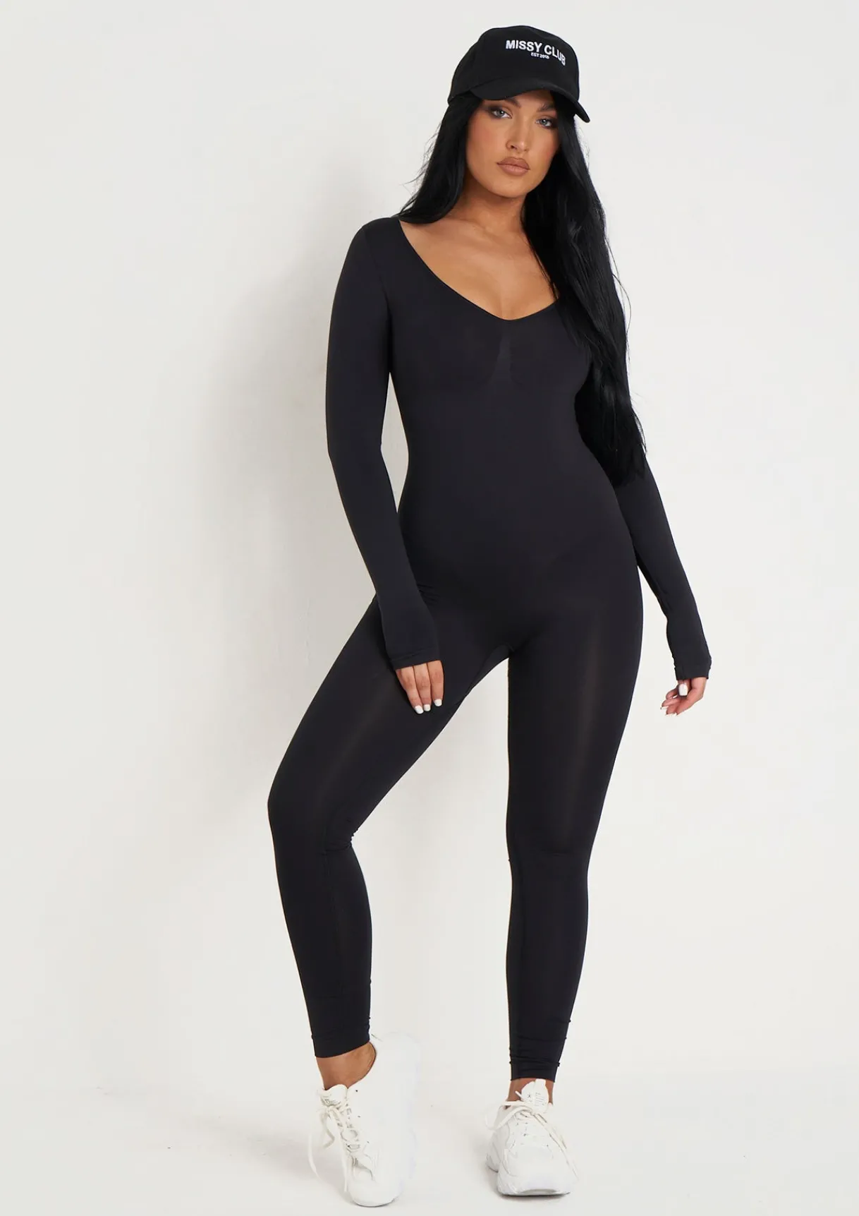 Airport Vibin'|Seamless & Shapewear*Missy Empire Amelia Seamless Long Sleeve Plunge Jumpsuit Black