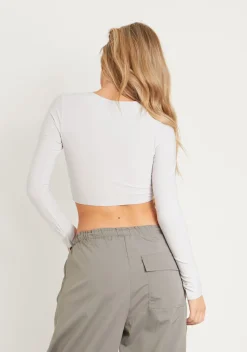 Airport Vibin'|Tops*Missy Empire Amida Long Sleeve Crew Neck Smooth Crop Top Grey