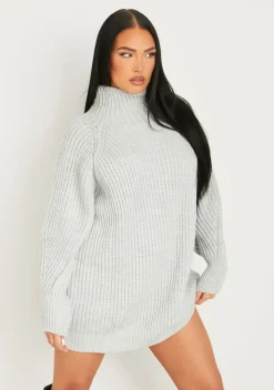 Airport Vibin'|Knitted Dresses*Missy Empire Amie Chunky Knit Jumper Dress Grey