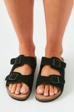 Sandals*Missy Empire Amy Black Double Buckle Sandals