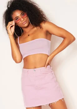 Tops*Missy Empire Andi One Shoulder Jersey Crop Top Pink
