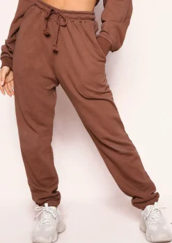 Airport Vibin'|Tracksuits*Missy Empire Angela Chocolate Elasticated Hem Drawstring Joggers
