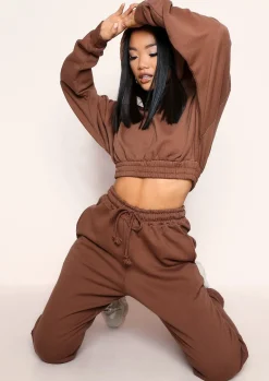 Airport Vibin'|Tracksuits*Missy Empire Angela Chocolate Elasticated Hem Drawstring Joggers