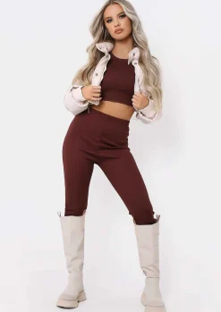 Airport Vibin'|Tops*Missy Empire Anila Chocolate Long Sleeve Thick Bandage Rib Crop Top