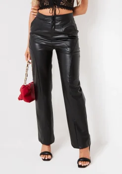 Trousers*Missy Empire Anisa Black Seam Detail Faux Leather Trousers