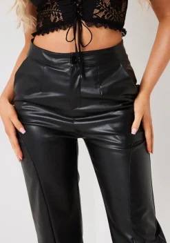 Trousers*Missy Empire Anisa Black Seam Detail Faux Leather Trousers