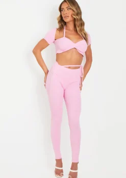 Tops|Knitwear*Missy Empire Anna Twist Front Cap Sleeve Crop Top Pink