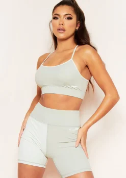 Gym Tops|Activewear*Missy Empire Annalise Green Missy Sport Colour Block Cross Back Strappy Gym Top