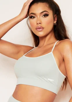 Gym Tops|Activewear*Missy Empire Annalise Green Missy Sport Colour Block Cross Back Strappy Gym Top