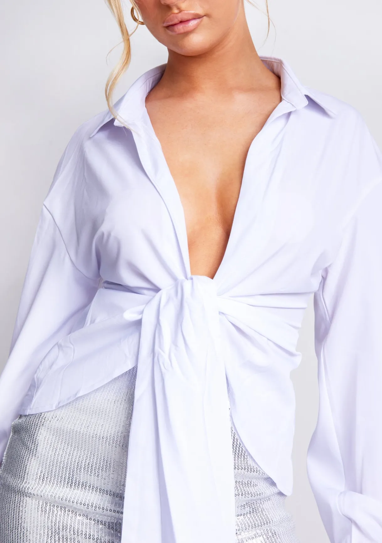 The Party Edit|Tops*Missy Empire Aphrodite Plunge Drape Detail Shirt White