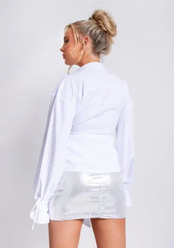 The Party Edit|Tops*Missy Empire Aphrodite Plunge Drape Detail Shirt White