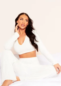 Trousers|Loungewear*Missy Empire Arabella Soft Towelling Wide Leg Trousers Cream