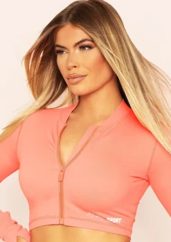 Gym Tops|Activewear*Missy Empire Aria Peach Missy Sport Zip Through Cropped Gym Jacket