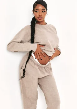 Airport Vibin'|Loungewear*Missy Empire Ashley Washed Oversized Sweatshirt Beige