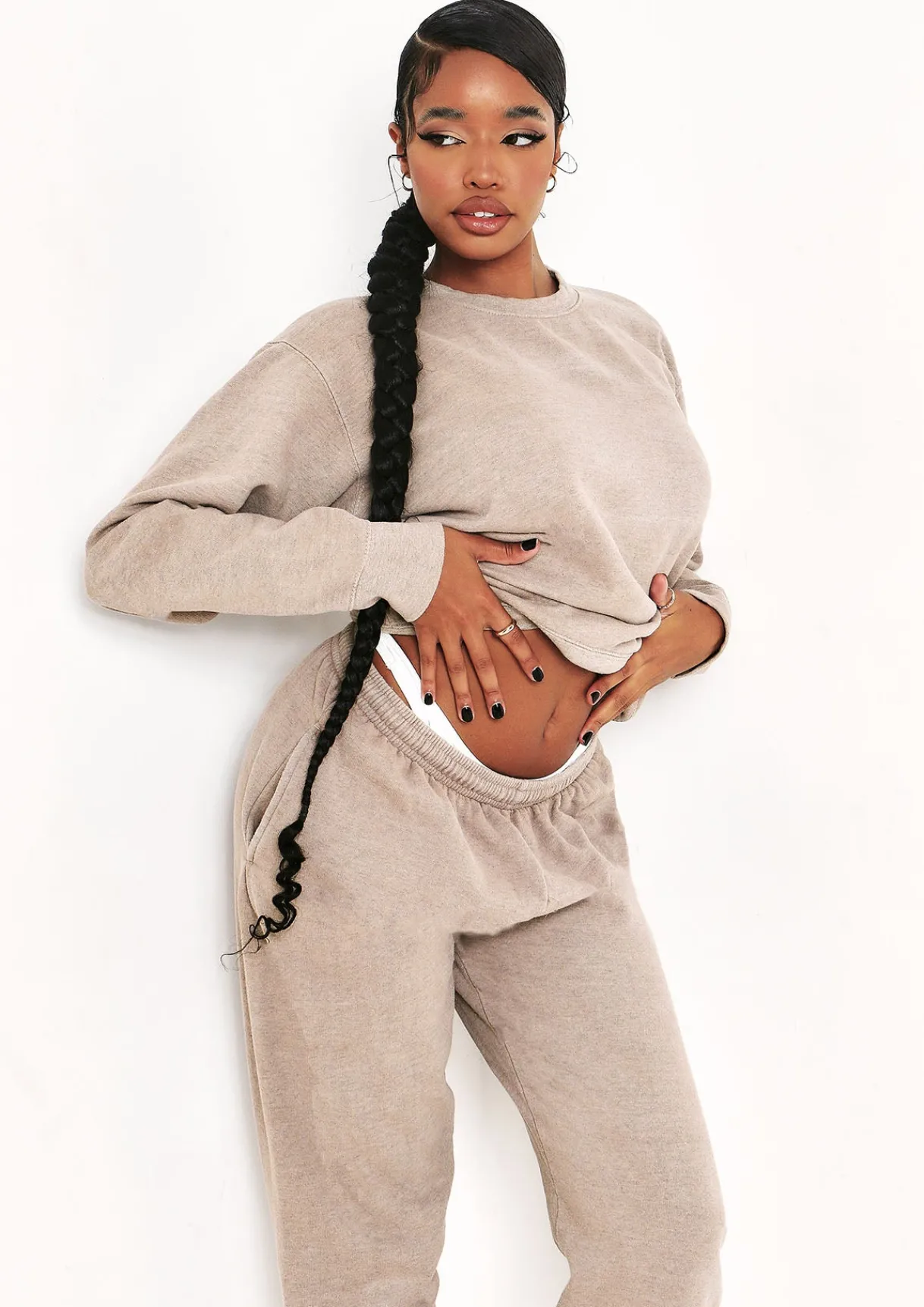 Airport Vibin'|Loungewear*Missy Empire Ashley Washed Oversized Sweatshirt Beige