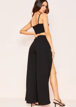 Co-Ords*Missy Empire Ashley Black Bralet Split Trouser Co-ord Set