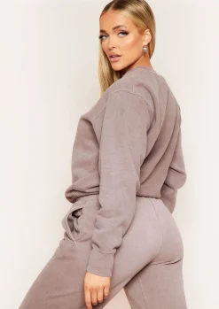 Airport Vibin'|Tracksuits*Missy Empire Ashley Washed Oversized Sweatshirt Mocha