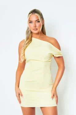 Mini Dresses|Going Out Dresses*Missy Empire Ashley Yellow One Shoulder Structured Mini Dress