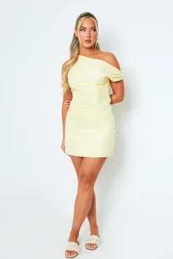 Mini Dresses|Going Out Dresses*Missy Empire Ashley Yellow One Shoulder Structured Mini Dress