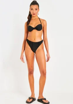 Swimwear|Beachwear*Missy Empire Aston Ruched Bikini Thong Black