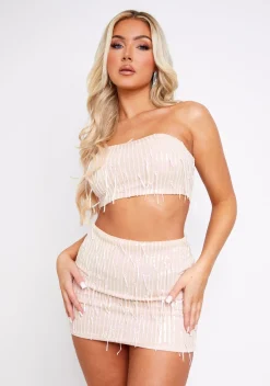 The Party Edit|Tops*Missy Empire Athena Tassel Sequin Bandeau Top Gold