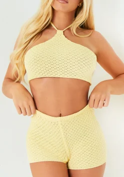 Tops|Co-Ords*Missy Empire Ava Yellow Knitted Halter Neck Top