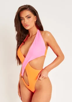 Swimwear|Beachwear*Missy Empire Avery Multi Colourblock Cross Over Swimsuit